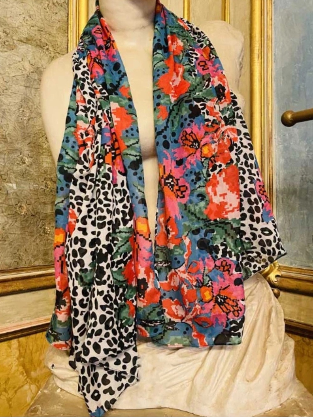 Antica Sartoria Leopard & Flowers 40X70 Sarong scarf NWT